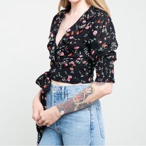 GANNI Printed Georgette Wrap Top